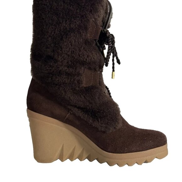 COACH Mandy Shearling Suede Wedge Booties – Size 6.5 – Brown - Picture 5 of 13